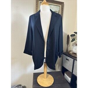 Womens Black Linen-Blend Button Front Blazer Suit Size M(8-10) Time and Tru NWOT